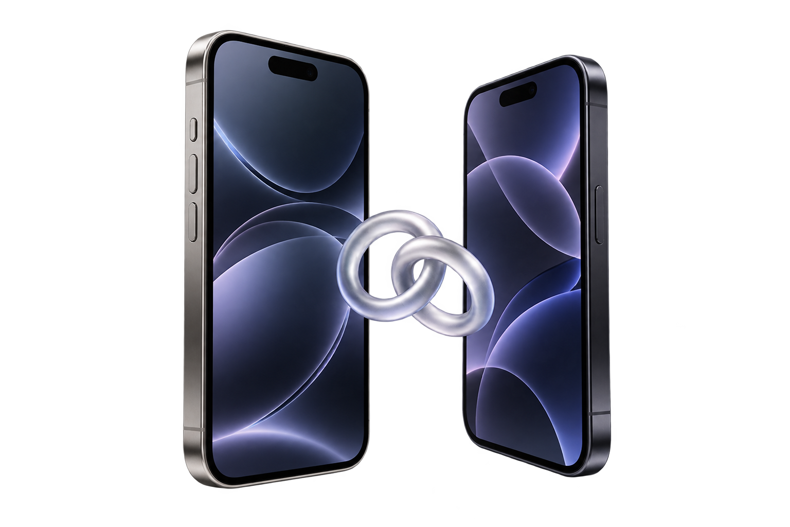 Два iPhone с соединительными кольцами — подготовка подключения