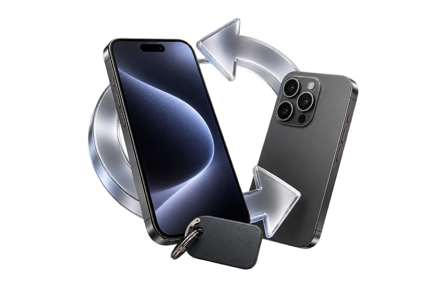 Два iPhone с круговой стрелкой возврата и биркой — иллюстрация проката